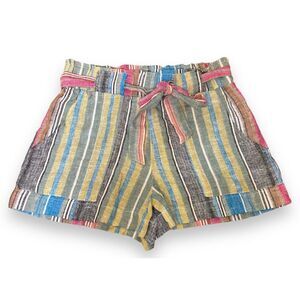 Indigo Rein L Plaid Striped Paperbag Shorts Belted Multicolored Lightweight